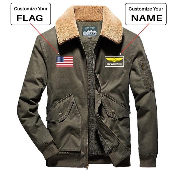 Custom Flag & Name with  Badge 1  Designed Thick Bomber Jackets on Sale