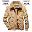 Custom Flag & Name with  Badge 1  Designed Thick Bomber Jackets on Sale