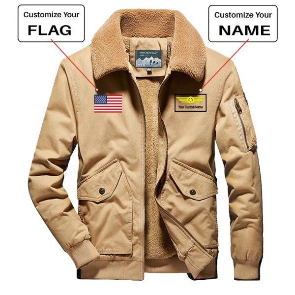 Custom Flag & Name with  Badge 1  Designed Thick Bomber Jackets on Sale