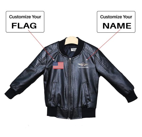 Custom Flag & Name with  US Air Force & Star  Children Leather Jackets Online Hot Sale