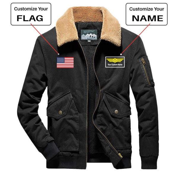 Custom Flag & Name with  Badge 1  Designed Thick Bomber Jackets on Sale